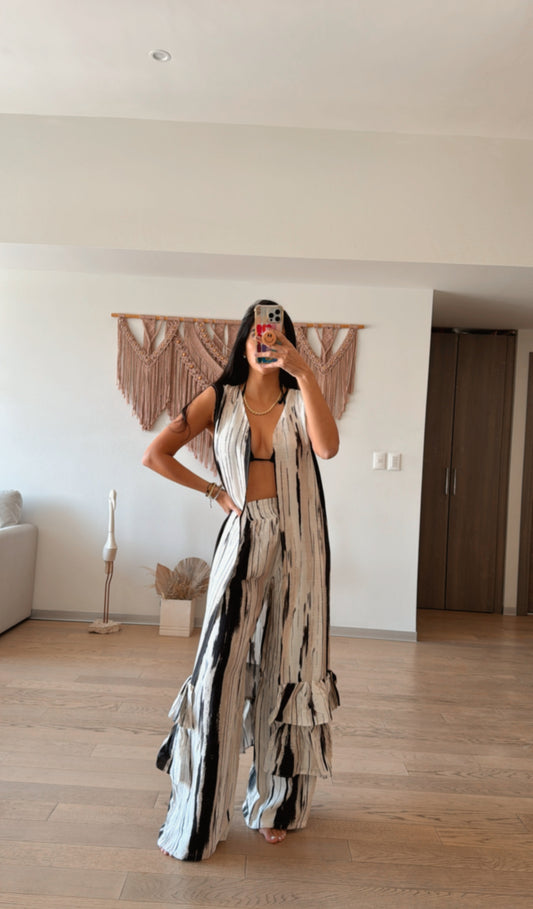 Set Margot Kimono Negro Rayas