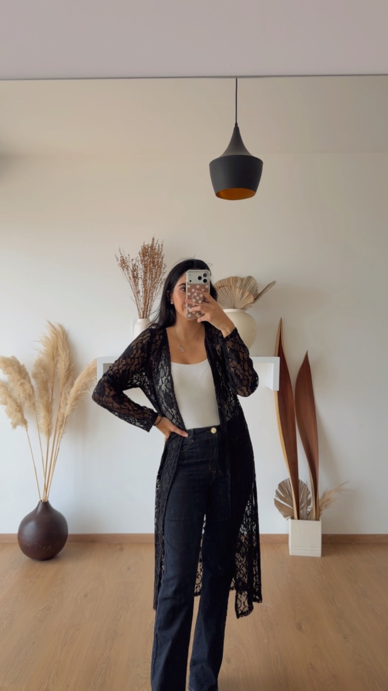 Kimono encaje negro Ch